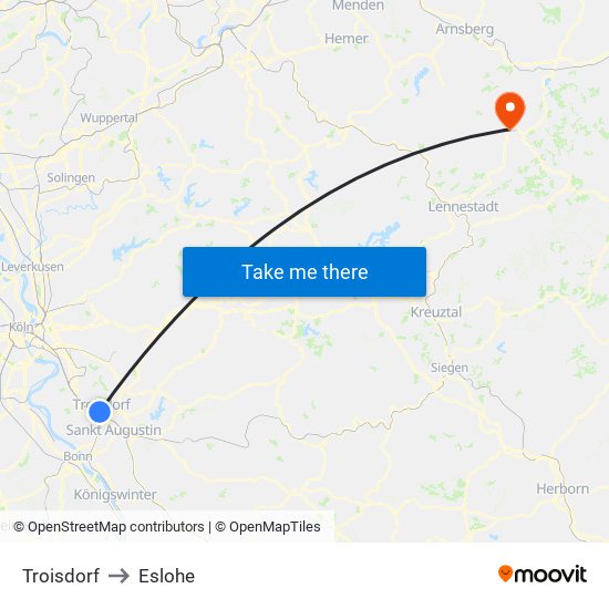 Troisdorf to Eslohe map