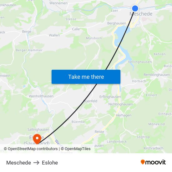 Meschede to Eslohe map