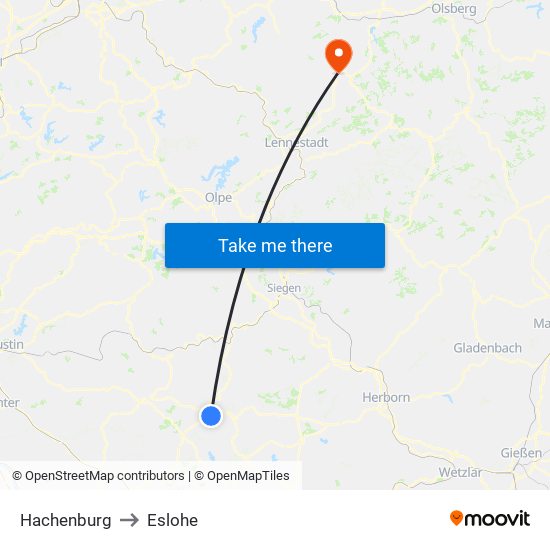 Hachenburg to Eslohe map