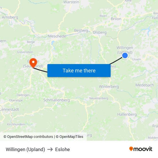 Willingen (Upland) to Eslohe map