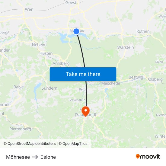 Möhnesee to Eslohe map