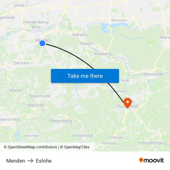 Menden to Eslohe map