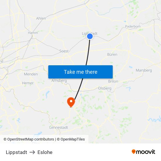 Lippstadt to Eslohe map