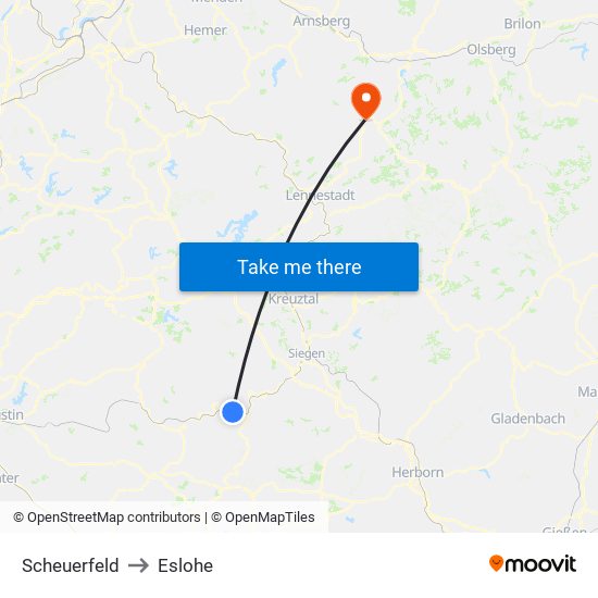 Scheuerfeld to Eslohe map