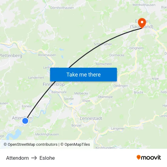 Attendorn to Eslohe map