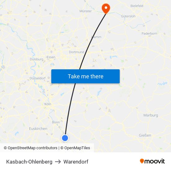 Kasbach-Ohlenberg to Warendorf map