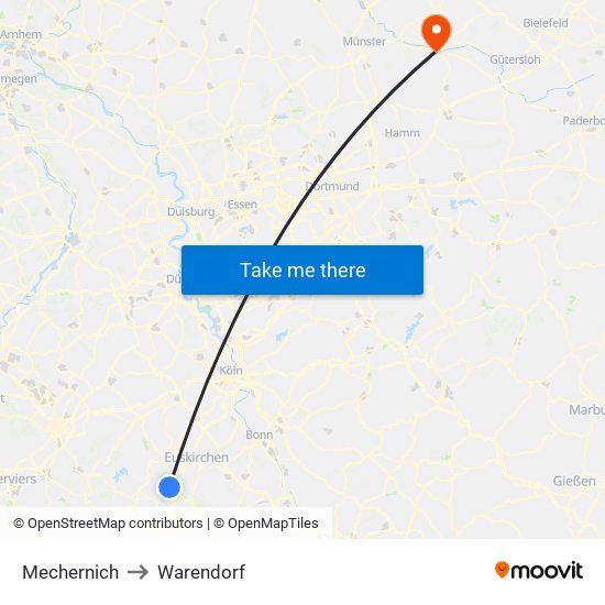 Mechernich to Warendorf map