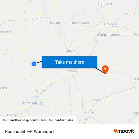 Rosendahl to Warendorf map