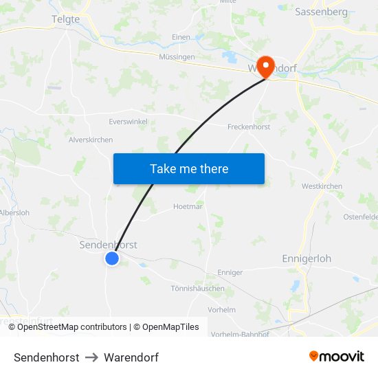 Sendenhorst to Warendorf map