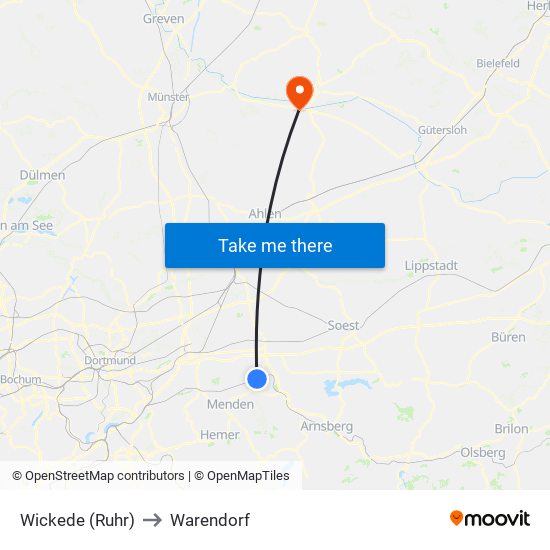 Wickede (Ruhr) to Warendorf map