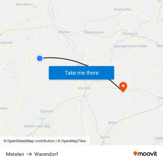 Metelen to Warendorf map