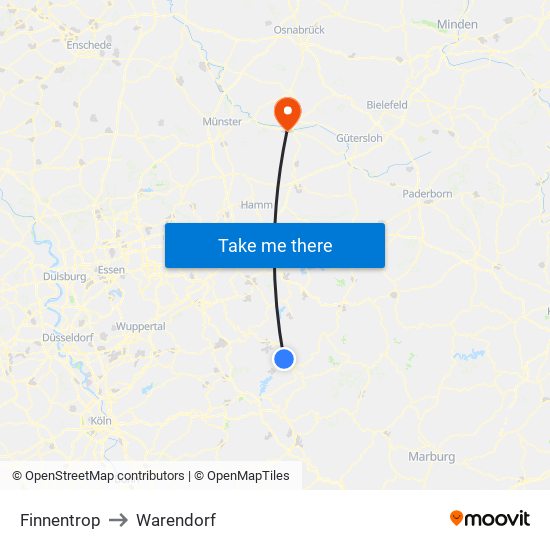Finnentrop to Warendorf map