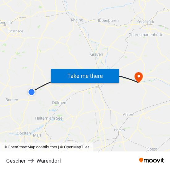 Gescher to Warendorf map