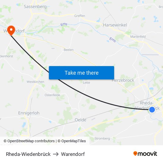 Rheda-Wiedenbrück to Warendorf map