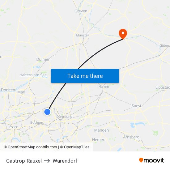 Castrop-Rauxel to Warendorf map