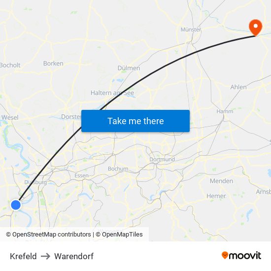 Krefeld to Warendorf map