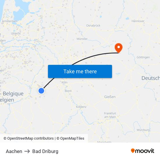 Aachen to Bad Driburg map
