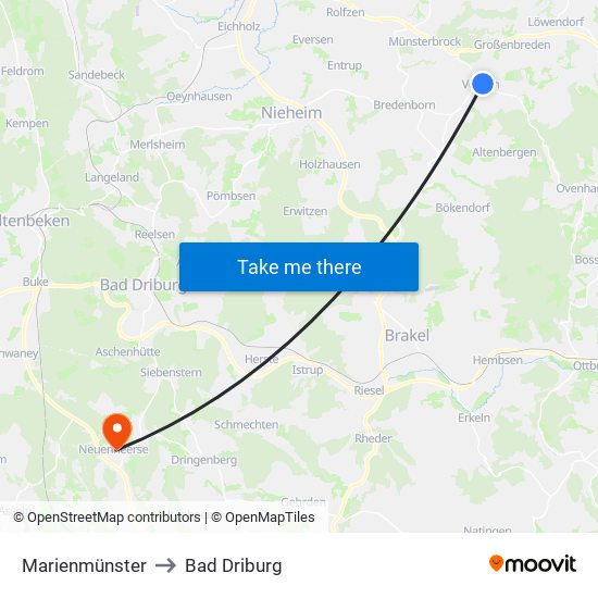 Marienmünster to Bad Driburg map