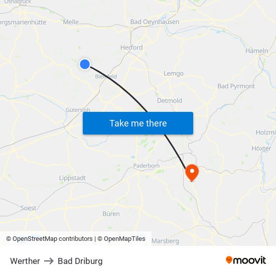 Werther to Bad Driburg map