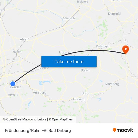 Fröndenberg/Ruhr to Bad Driburg map