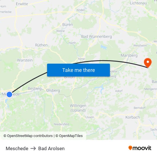 Meschede to Bad Arolsen map