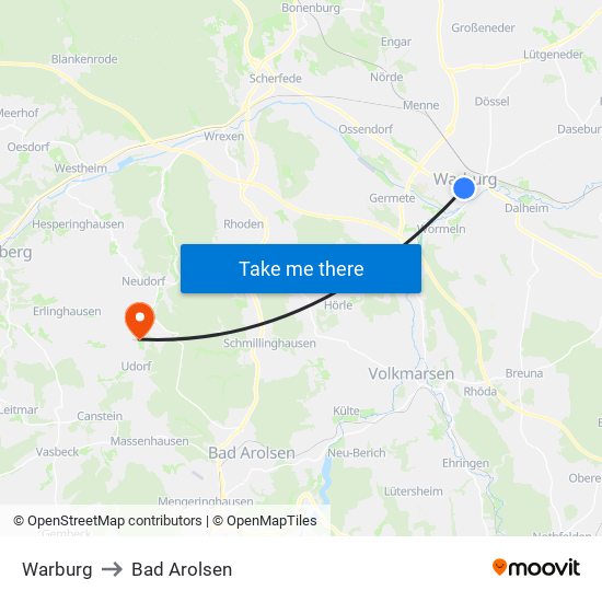 Warburg to Bad Arolsen map