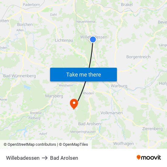 Willebadessen to Bad Arolsen map