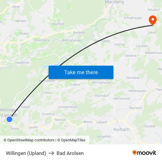 Willingen (Upland) to Bad Arolsen map