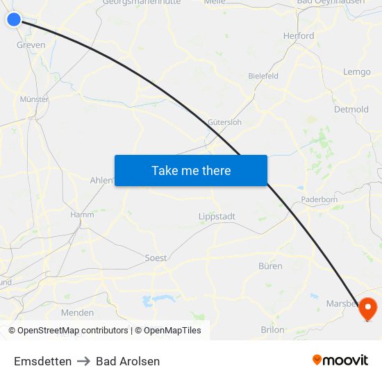 Emsdetten to Bad Arolsen map