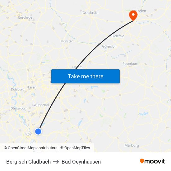 Bergisch Gladbach to Bad Oeynhausen map