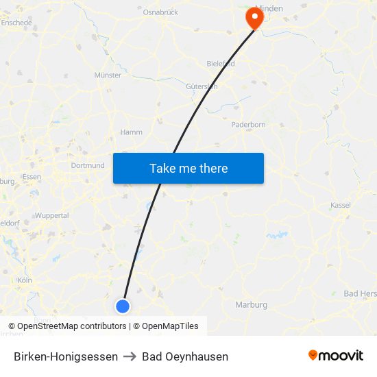 Birken-Honigsessen to Bad Oeynhausen map