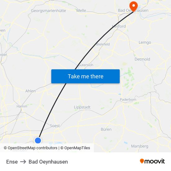 Ense to Bad Oeynhausen map