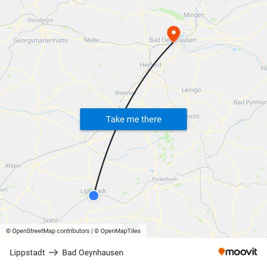 Lippstadt to Bad Oeynhausen map