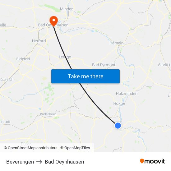 Beverungen to Bad Oeynhausen map