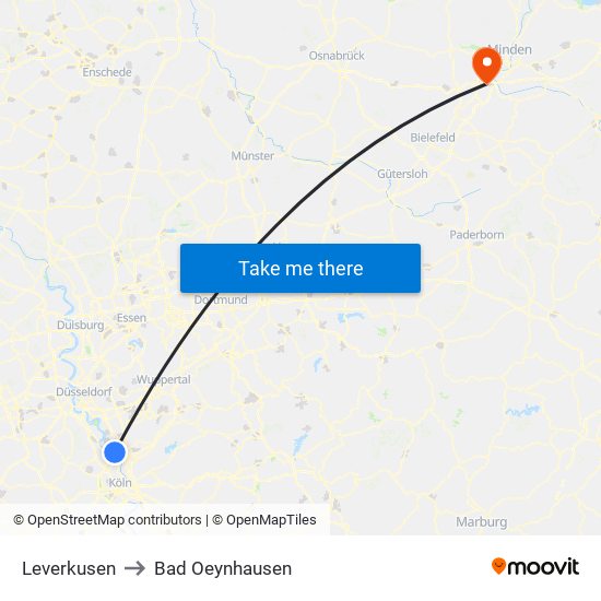 Leverkusen to Bad Oeynhausen map