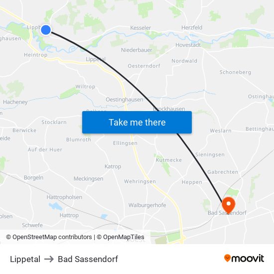 Lippetal to Bad Sassendorf map