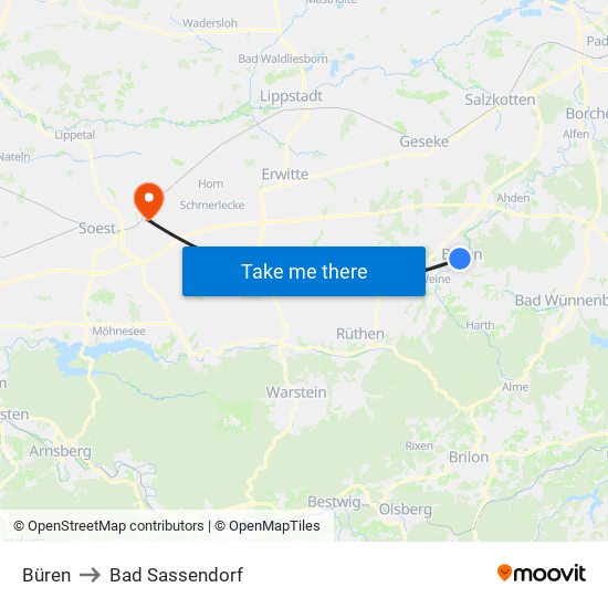 Büren to Bad Sassendorf map