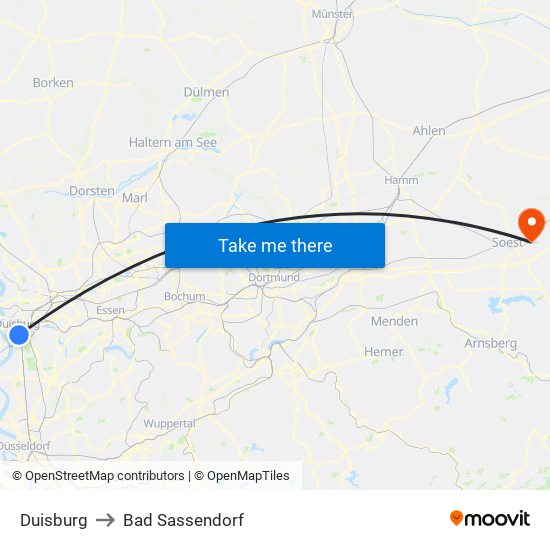 Duisburg to Bad Sassendorf map