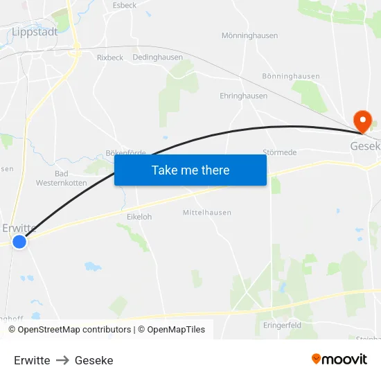 Erwitte to Geseke map