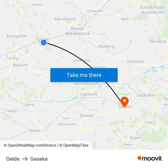 Oelde to Geseke map