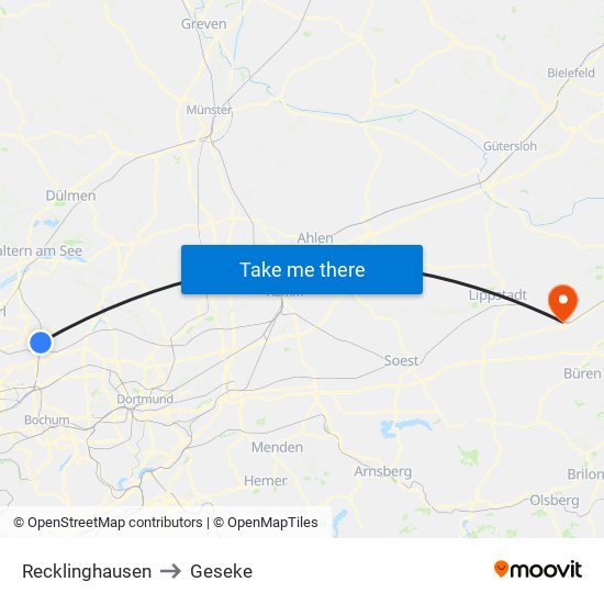 Recklinghausen to Geseke map