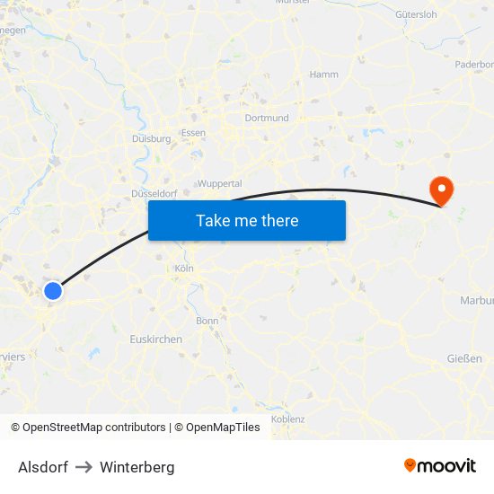 Alsdorf to Winterberg map