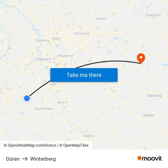 Düren to Winterberg map