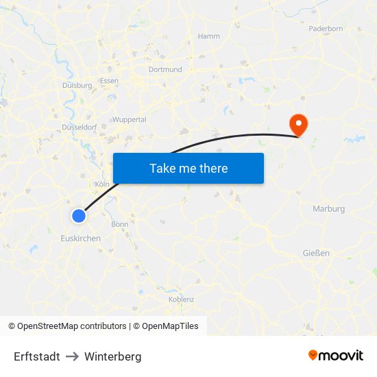 Erftstadt to Winterberg map