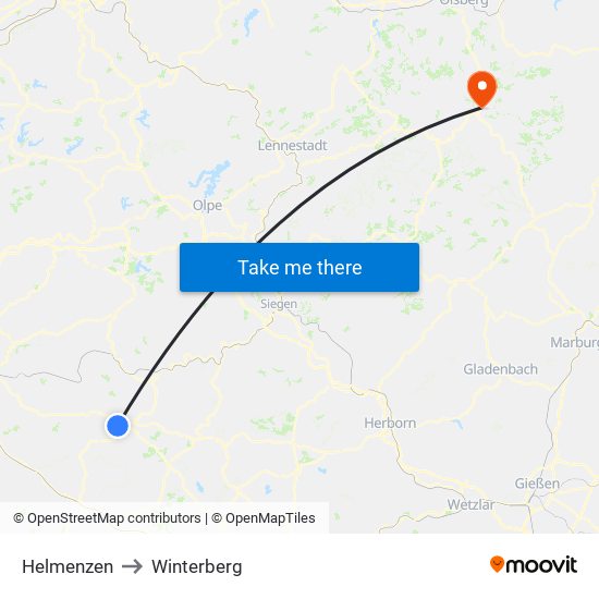 Helmenzen to Winterberg map