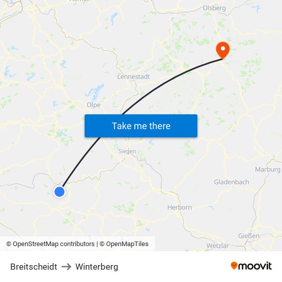 Breitscheidt to Winterberg map