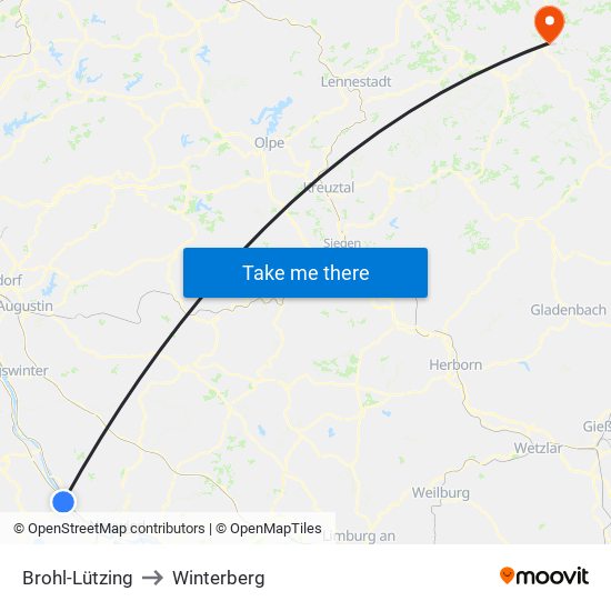 Brohl-Lützing to Winterberg map