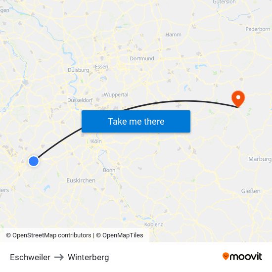 Eschweiler to Winterberg map