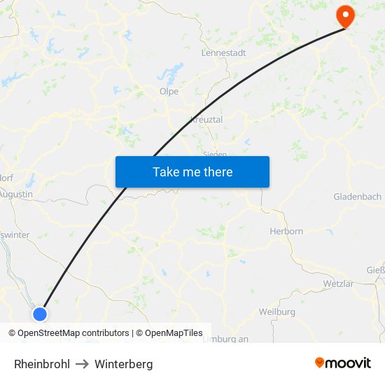 Rheinbrohl to Winterberg map