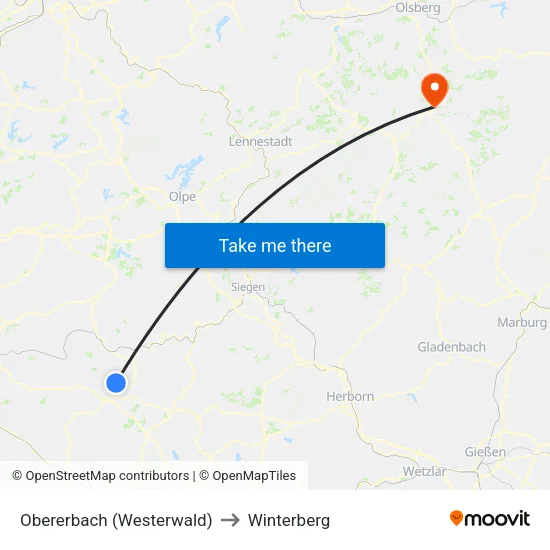 Obererbach (Westerwald) to Winterberg map